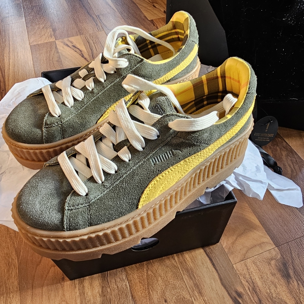 Puma Fenty Green and Yellow Suede Sneakers